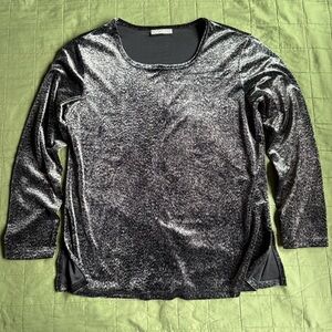 Notations Metallic Black/Silver Long Sleeve Top Size L